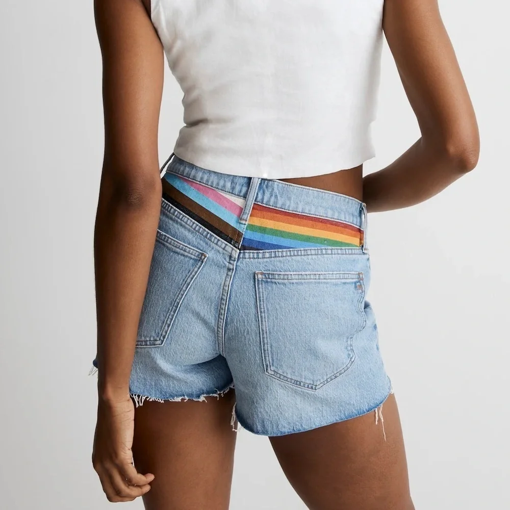 Madewell The Pride Relaxed Mid Length Denim Blue Shorts Festival Parade Size 25 - Picture 1 of 10